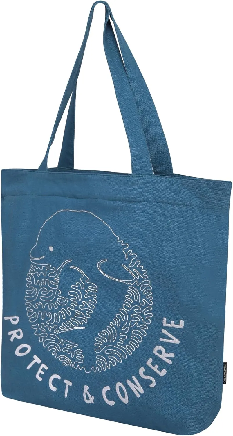 Canvas Big Zip Printed Handbag Tote, Cotton, Inner Pocket, Ecofriendly Bags for Women, Shopping Bag, Easy to Wash