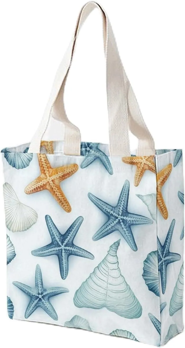 Canvas Tote Bag for Women Reusable Grocery Bag Starfish Shell Shopping Bags Casual Shoulder Bag Handbag