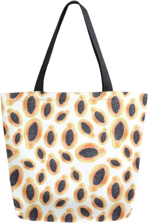 Canvas Tote Bag Papaya Fruit Summer Women Shoulder Bag Tropics Food Digital Reusable Grocery Bags Large Handbag Travel Shopping Bag for School Nursing Gift Outdoors
