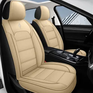 Car Seat Covers Full Set 3D Foam Back Support, 2 Front Seats Universal Fit for Most Trucks,Sedan and SUVs, Waterproof Leather Super Breathable, Storage Bags, All Season, Beige