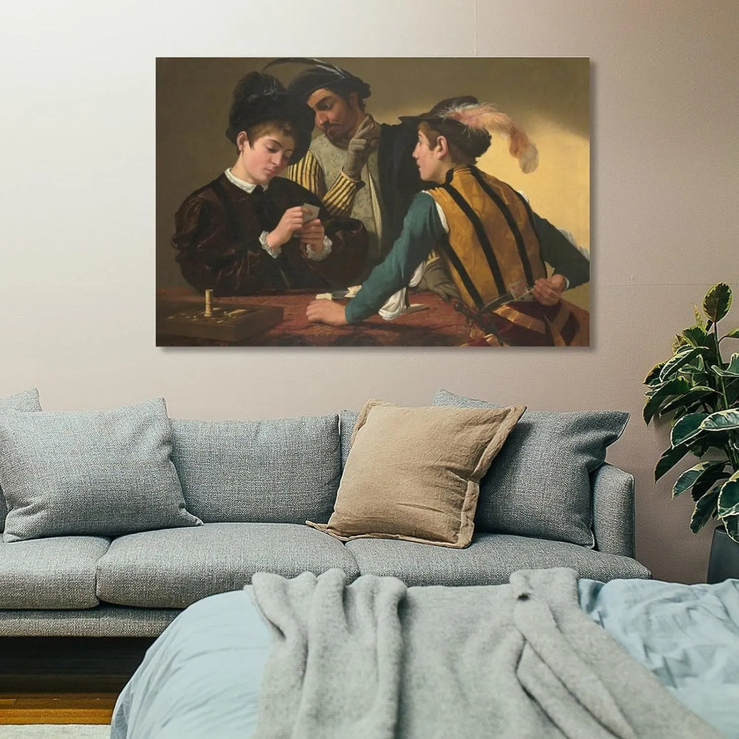 Cardsharps by Caravaggio Canvas Wall Art Posters Retro Artwork Picture Print Modern Family Bedroom Decor Fashion Aesthetic Hanging Painting 12x18inch(30x45cm)