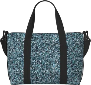 Carry On Duffle Bags Overnight Weekender Bags for Women, Bling sparkly gemstone blue print Personal Item Travel Bag, Travel Essentials Sport Gym Bag for Men Women