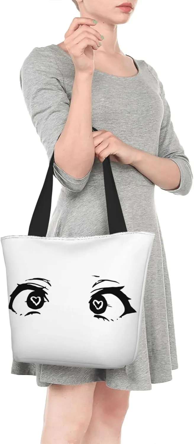 Cartoon Cute Hearts Eyes Tote Bag Women Reusable Shopping Bags Shoulder Bag Portable Storage HandBags