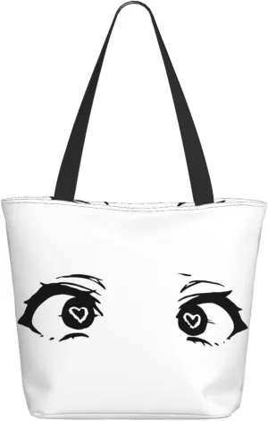 Cartoon Cute Hearts Eyes Tote Bag Women Reusable Shopping Bags Shoulder Bag Portable Storage HandBags