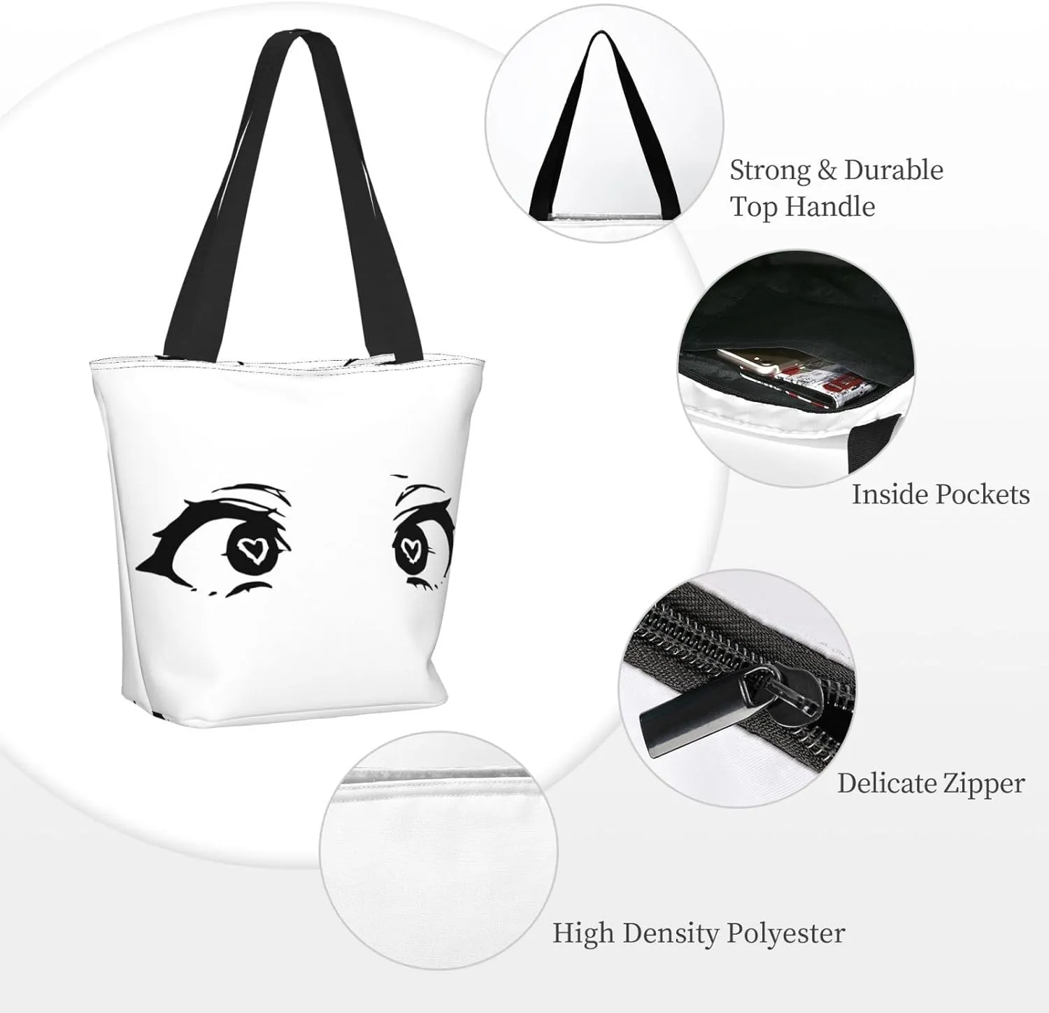 Cartoon Cute Hearts Eyes Tote Bag Women Reusable Shopping Bags Shoulder Bag Portable Storage HandBags