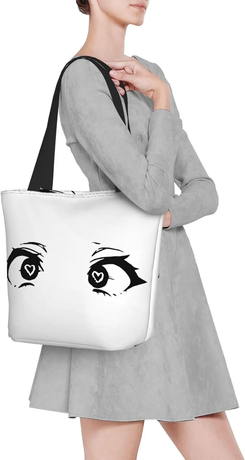 Cartoon Cute Hearts Eyes Tote Bag Women Reusable Shopping Bags Shoulder Bag Portable Storage HandBags
