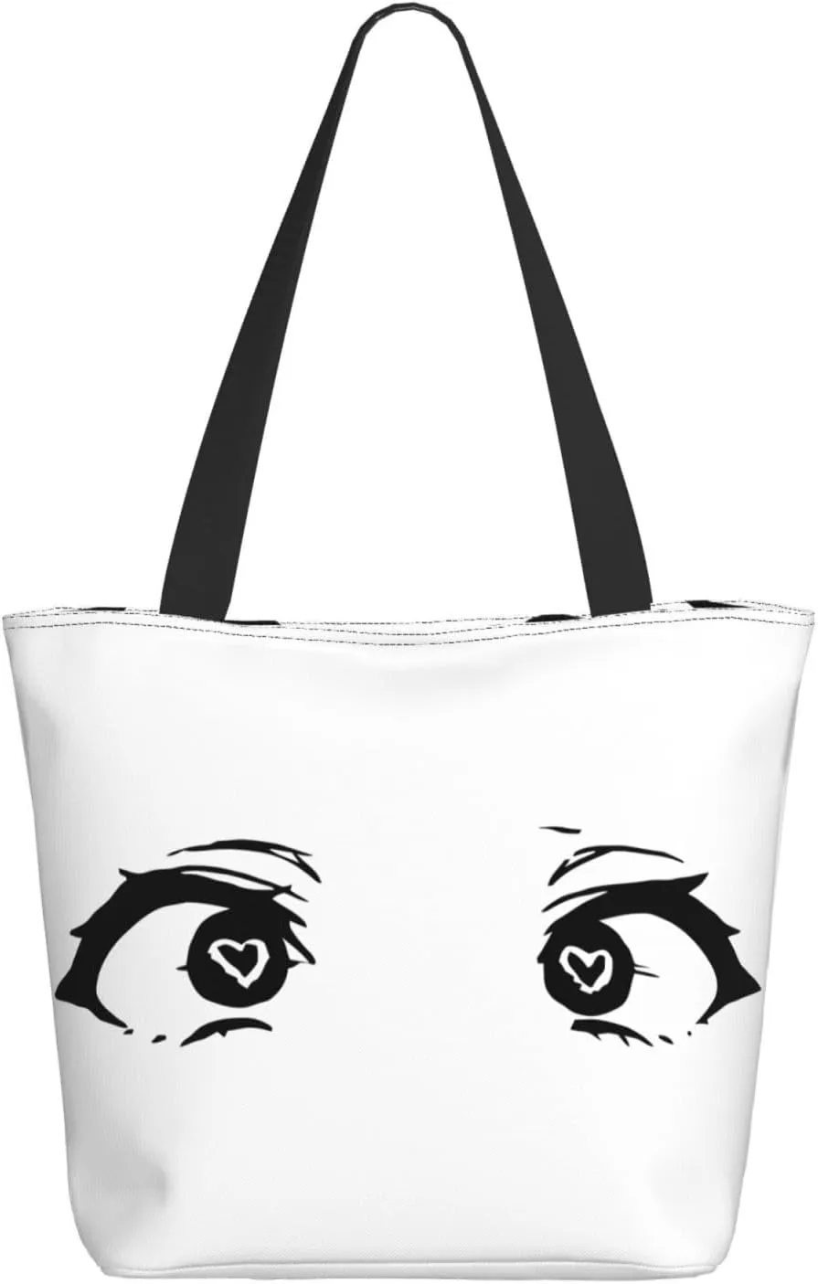 Cartoon Cute Hearts Eyes Tote Bag Women Reusable Shopping Bags Shoulder Bag Portable Storage HandBags
