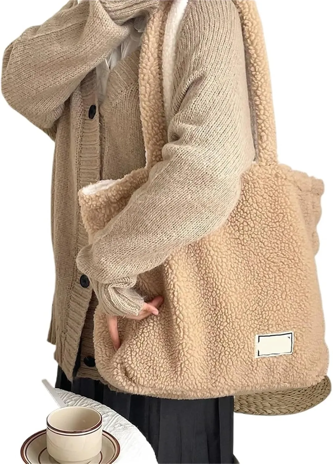 Cashmere Fleece Handbag Women's Plush Shoulder Bags Two Side Available Designer Tote Bags Girls Ladies Shopper