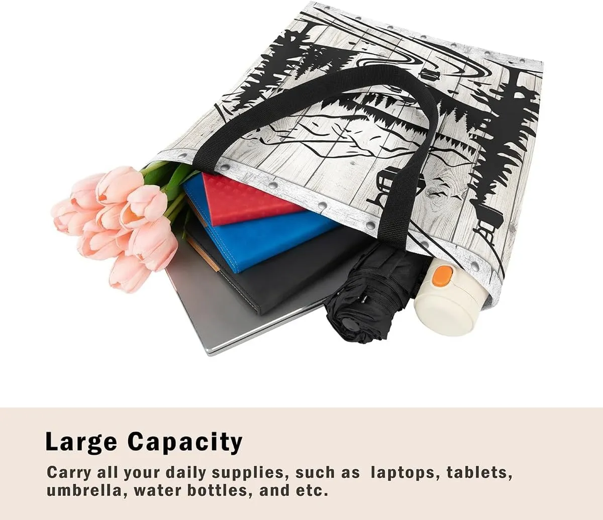 Castle Fairy Skiing Canvas Tote Bag 19.7x5.1 Inch Winter Farmhouse Shoulder Handbags for Adults Shopping Gym