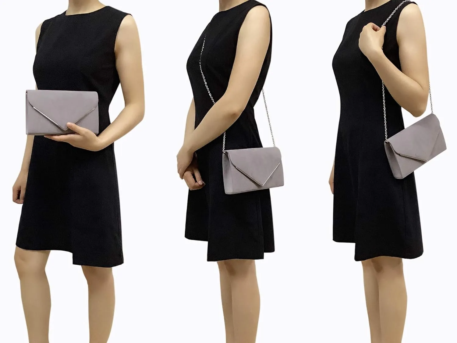 CHARMING TAILOR Faux Suede Clutch Bag Elegant Metal Binding Evening Purse for Wedding/Prom/Black-Tie Events