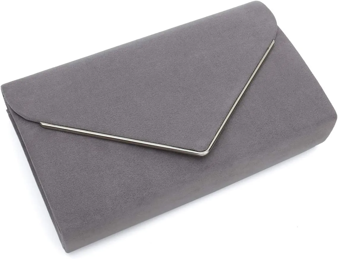 CHARMING TAILOR Faux Suede Clutch Bag Elegant Metal Binding Evening Purse for Wedding/Prom/Black-Tie Events