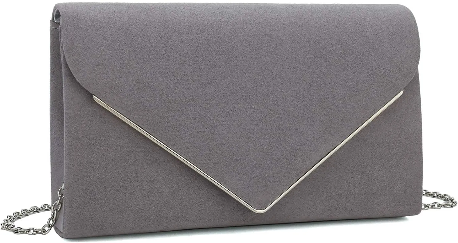 CHARMING TAILOR Faux Suede Clutch Bag Elegant Metal Binding Evening Purse for Wedding/Prom/Black-Tie Events