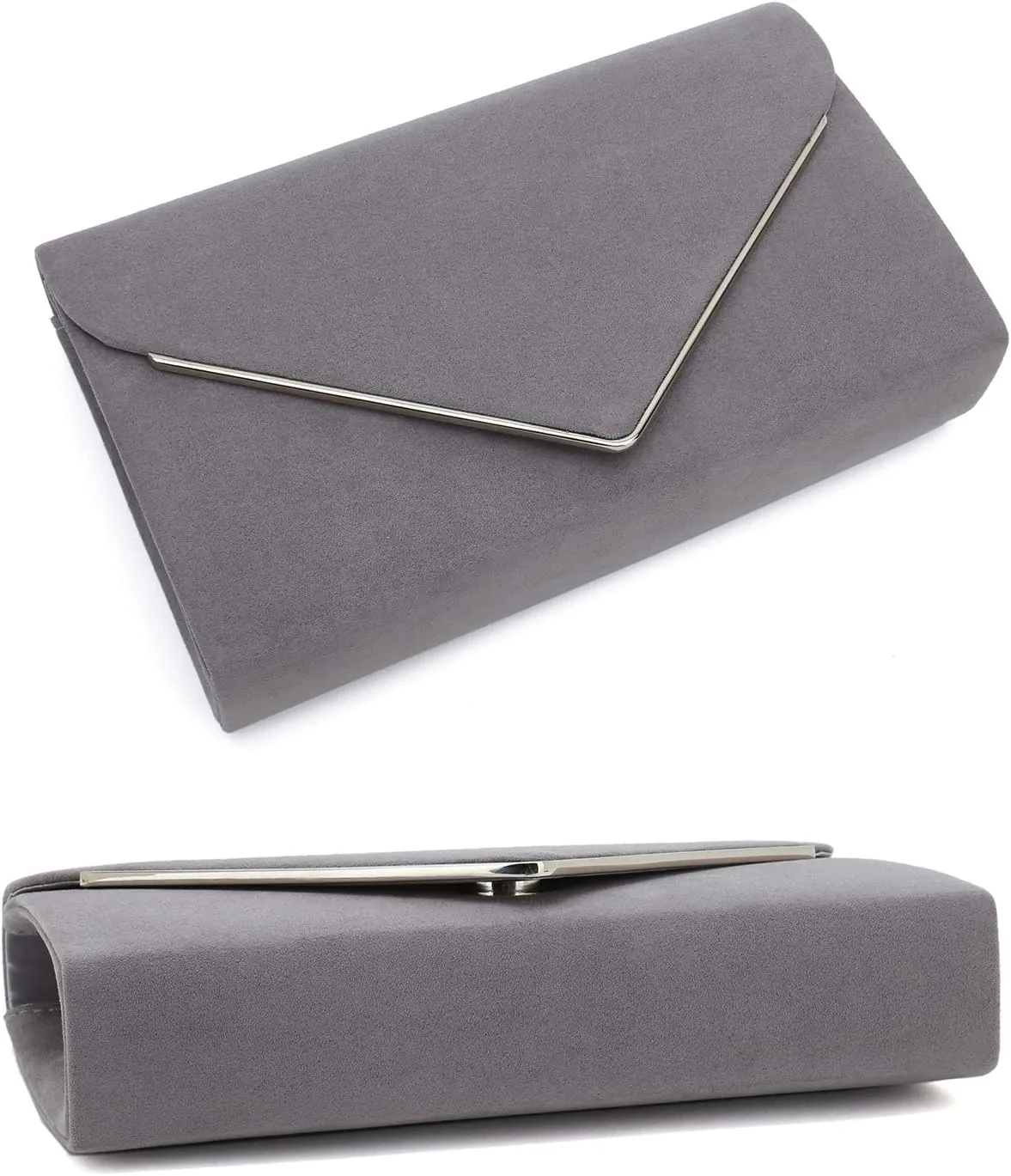 CHARMING TAILOR Faux Suede Clutch Bag Elegant Metal Binding Evening Purse for Wedding/Prom/Black-Tie Events