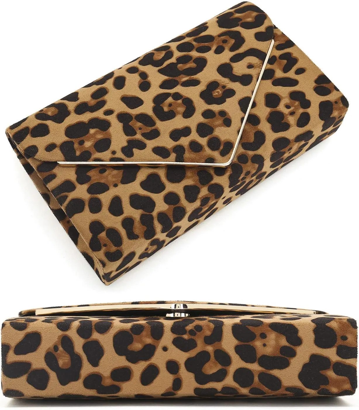 CHARMING TAILOR Faux Suede Clutch Bag Elegant Metal Binding Evening Purse for Wedding/Prom/Black-Tie Events