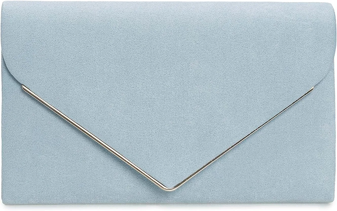 CHARMING TAILOR Faux Suede Clutch Bag Elegant Metal Binding Evening Purse for Wedding/Prom/Black-Tie Events