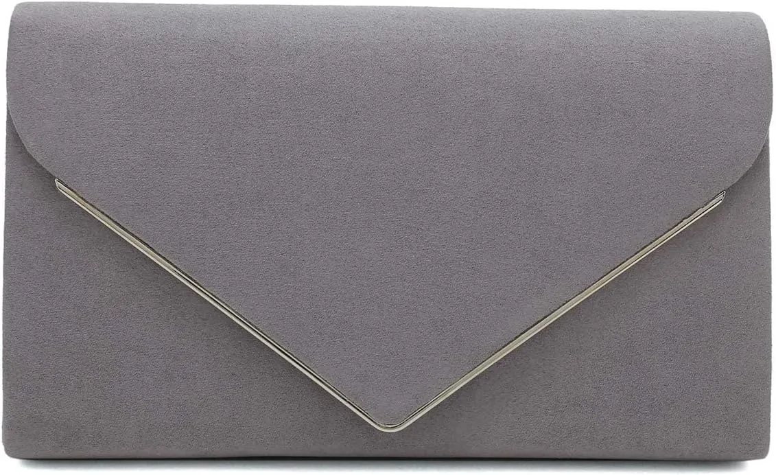 CHARMING TAILOR Faux Suede Clutch Bag Elegant Metal Binding Evening Purse for Wedding/Prom/Black-Tie Events