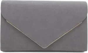 CHARMING TAILOR Faux Suede Clutch Bag Elegant Metal Binding Evening Purse for Wedding/Prom/Black-Tie Events