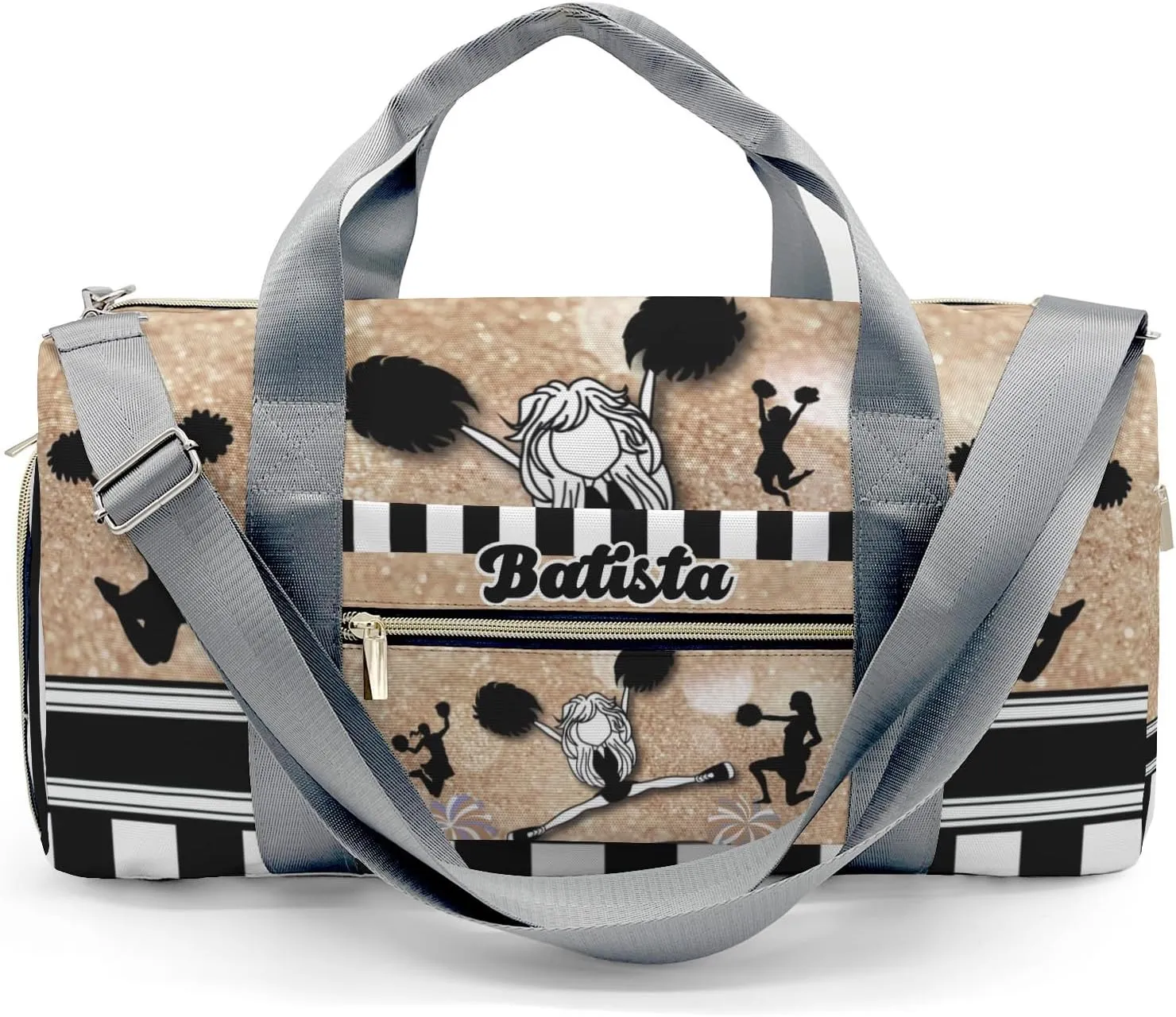 Cheerleader Girl Sparkly Rose Stripes Personalized Kids Duffel Swim Bag for Boys,Customized Swim Duffle Bag for Boys Man Kids Gifts