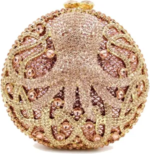 Chic Women Octopus Clutch Round Purse Mini Crystal Evening Bag Animal Diamonds Clutch for Prom Cocktail Party