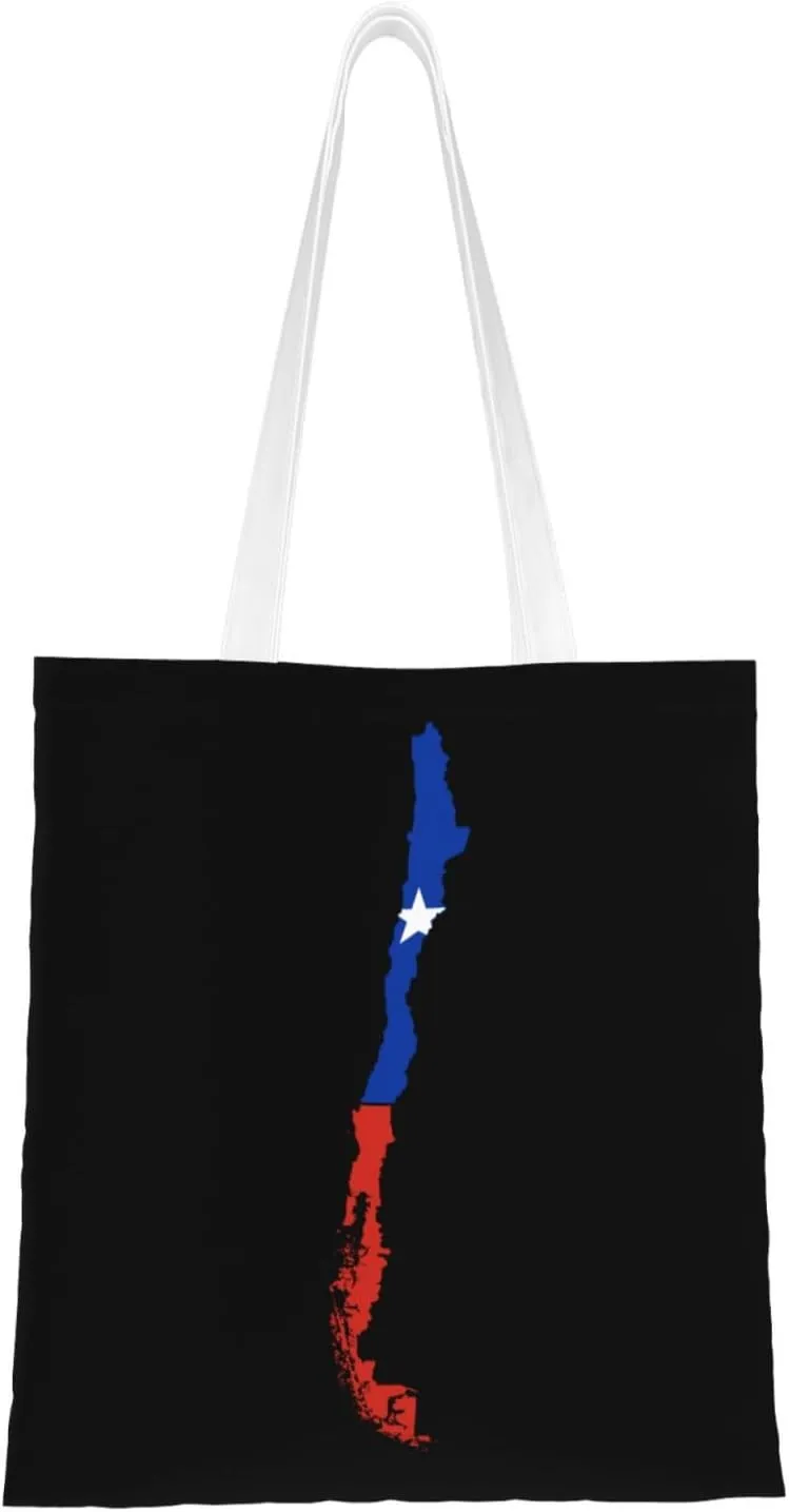 Chile Terrain Map Tote Bag for Women Canvas Shopping Bags Reusable Large Capacity Casual Shoulder Handbags Grocery Bags DIY Gift Bags
