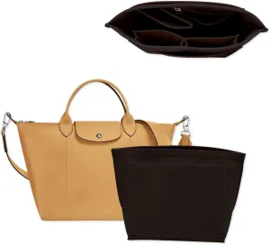 Chispee Felt Purse Organizer Insert Luxury Handbag Organizers for Longchamp Divider Pocket & Zipper Inner Bag Liner fit Small, Dark Brown