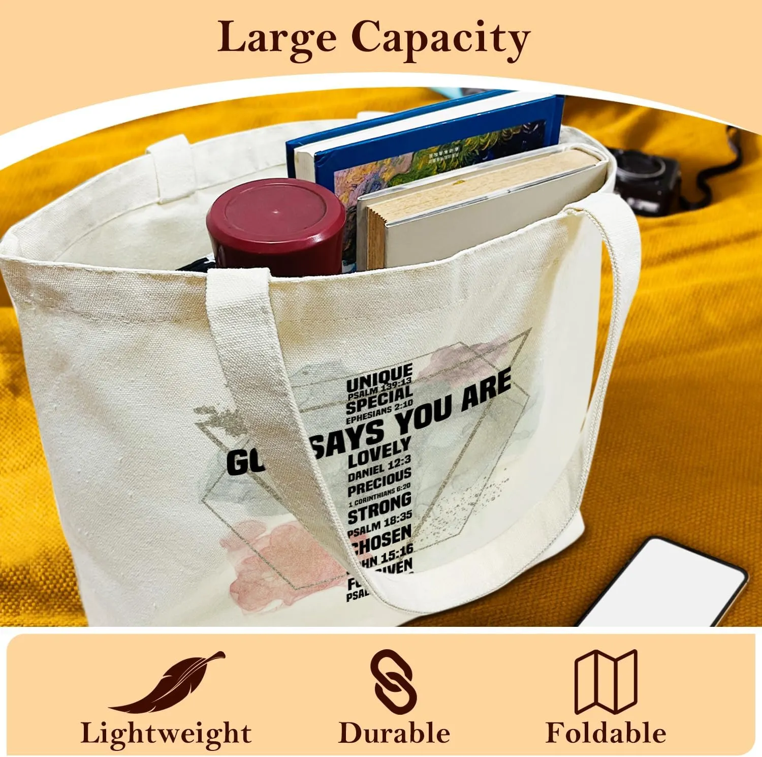 Christian Canvas Tote Bag for Women - Aesthetic Reusable Grocery Shopping Bag