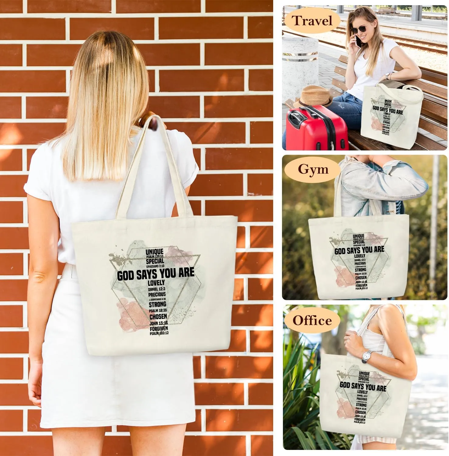 Christian Canvas Tote Bag for Women - Aesthetic Reusable Grocery Shopping Bag