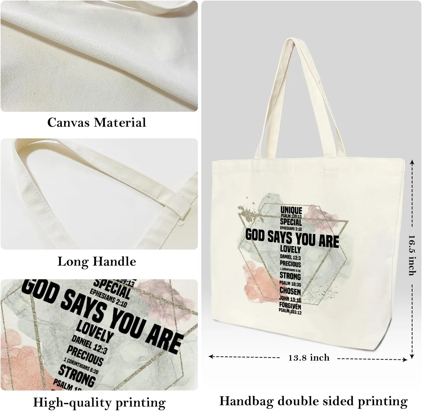 Christian Canvas Tote Bag for Women - Aesthetic Reusable Grocery Shopping Bag