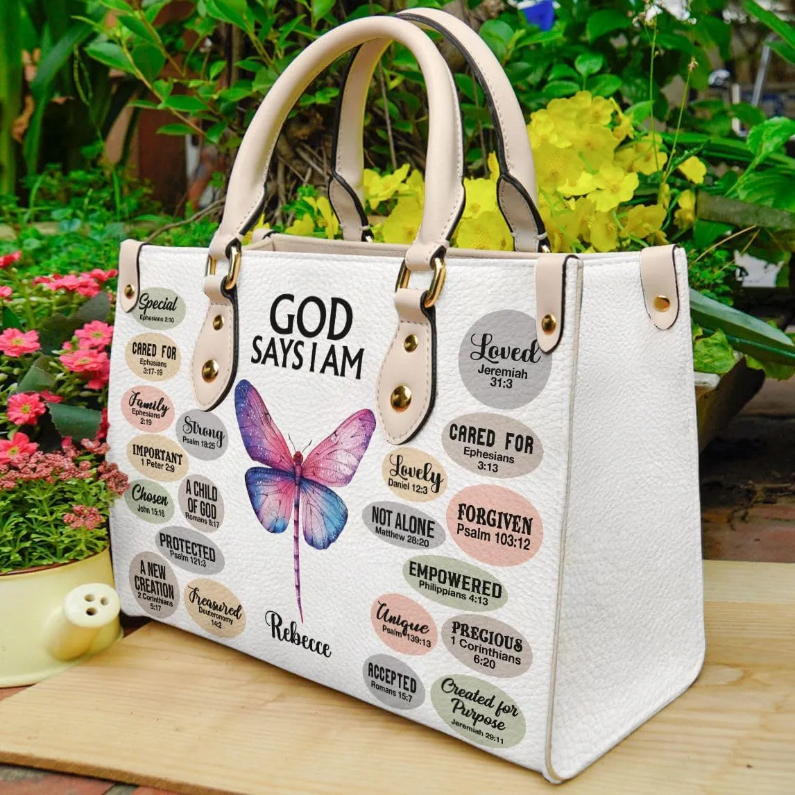 Christian Personalized Leather Handbag – Custom Name Women's Bag, Mother's Day, Birthday, Christmas Gift