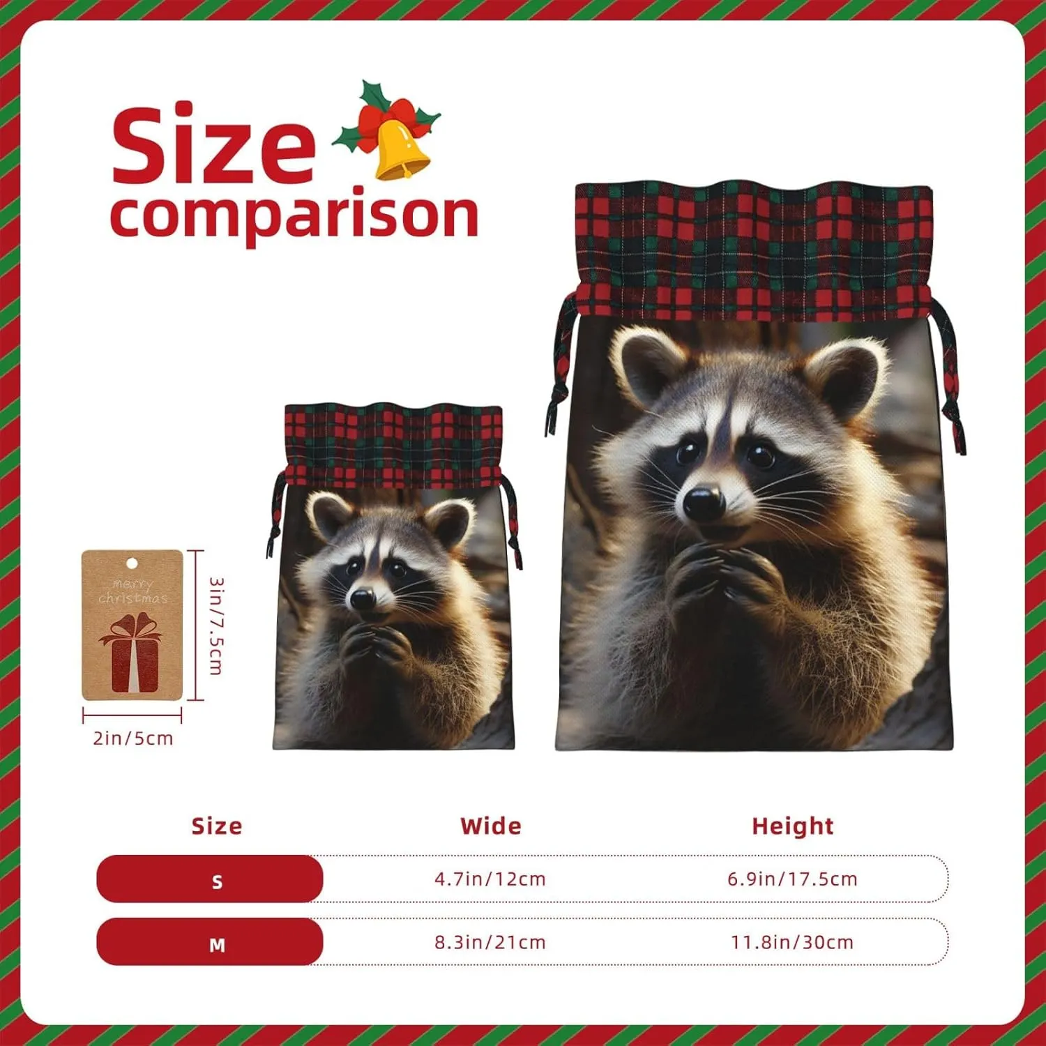 Christmas Gift Bag with Drawstring Christmas Wrapping Bags Cute Raccoon Drawstring Gift Bag for Xmas Burlap Gift Bags Halloween Candy Bags Reusable Xmas Present Bags for Party Decorations Medium