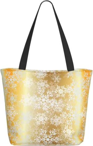 Christmas Golden Snowflakes Stars Tote Bag Women Reusable Shopping Bags Shoulder Bag Portable Storage HandBags