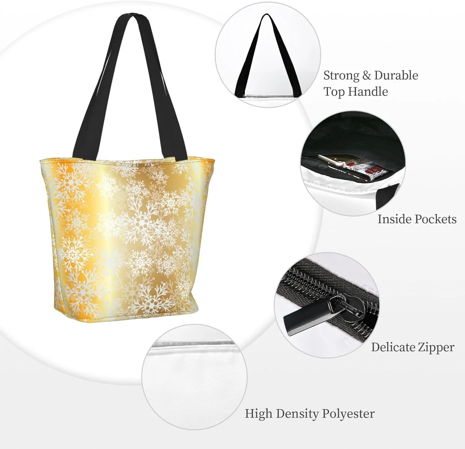 Christmas Golden Snowflakes Stars Tote Bag Women Reusable Shopping Bags Shoulder Bag Portable Storage HandBags
