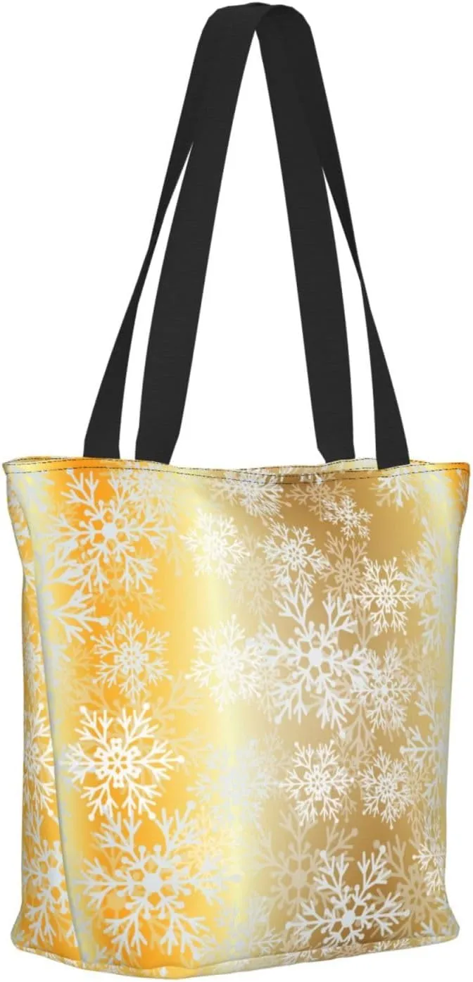Christmas Golden Snowflakes Stars Tote Bag Women Reusable Shopping Bags Shoulder Bag Portable Storage HandBags