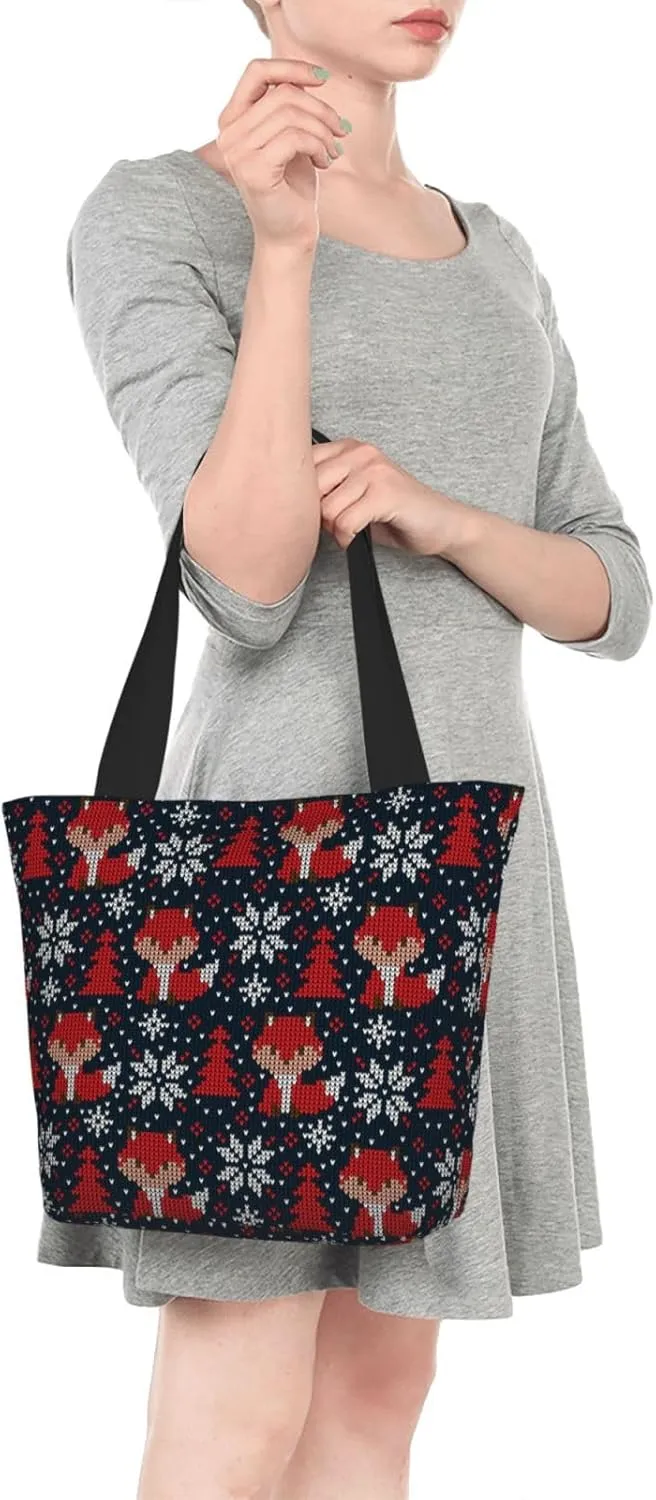 Christmas Snowflakes Blue Tote Bag Women Reusable Shopping Bags Shoulder Bag Portable Storage HandBags
