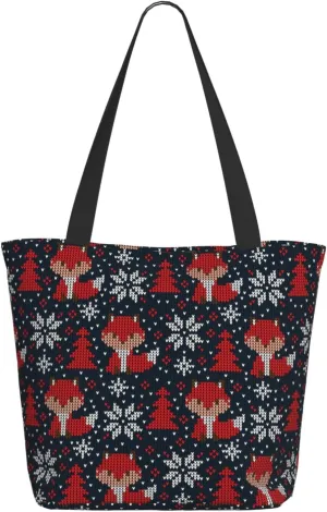 Christmas Snowflakes Blue Tote Bag Women Reusable Shopping Bags Shoulder Bag Portable Storage HandBags
