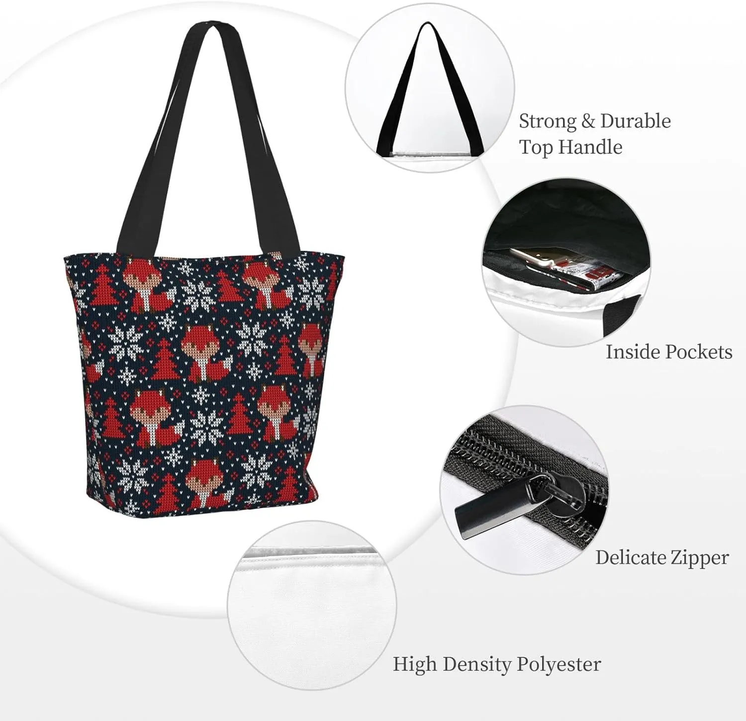 Christmas Snowflakes Blue Tote Bag Women Reusable Shopping Bags Shoulder Bag Portable Storage HandBags