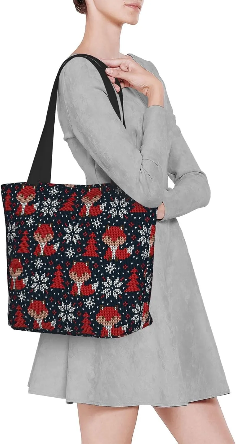 Christmas Snowflakes Blue Tote Bag Women Reusable Shopping Bags Shoulder Bag Portable Storage HandBags