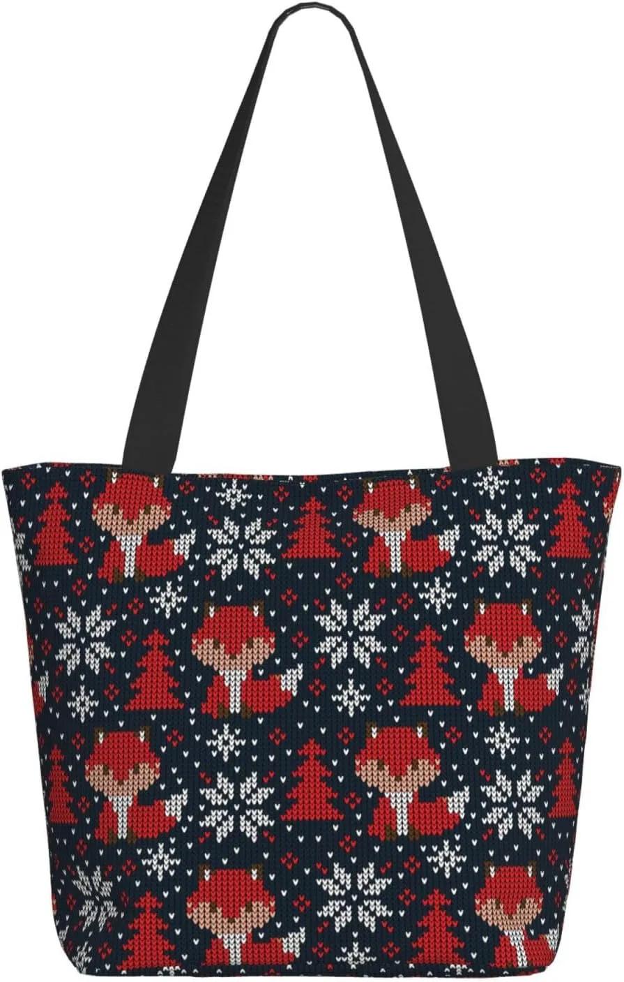 Christmas Snowflakes Blue Tote Bag Women Reusable Shopping Bags Shoulder Bag Portable Storage HandBags