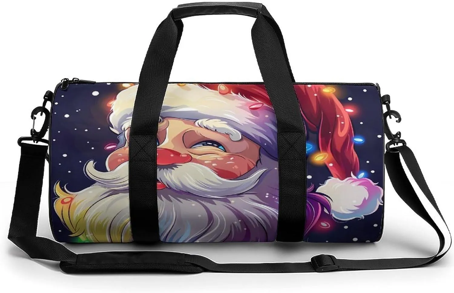 Christmas Sparkly Glitter Santa Gym Bag Cylindrical Sports Bag Travel Duffel Bag with Shoulder Strap