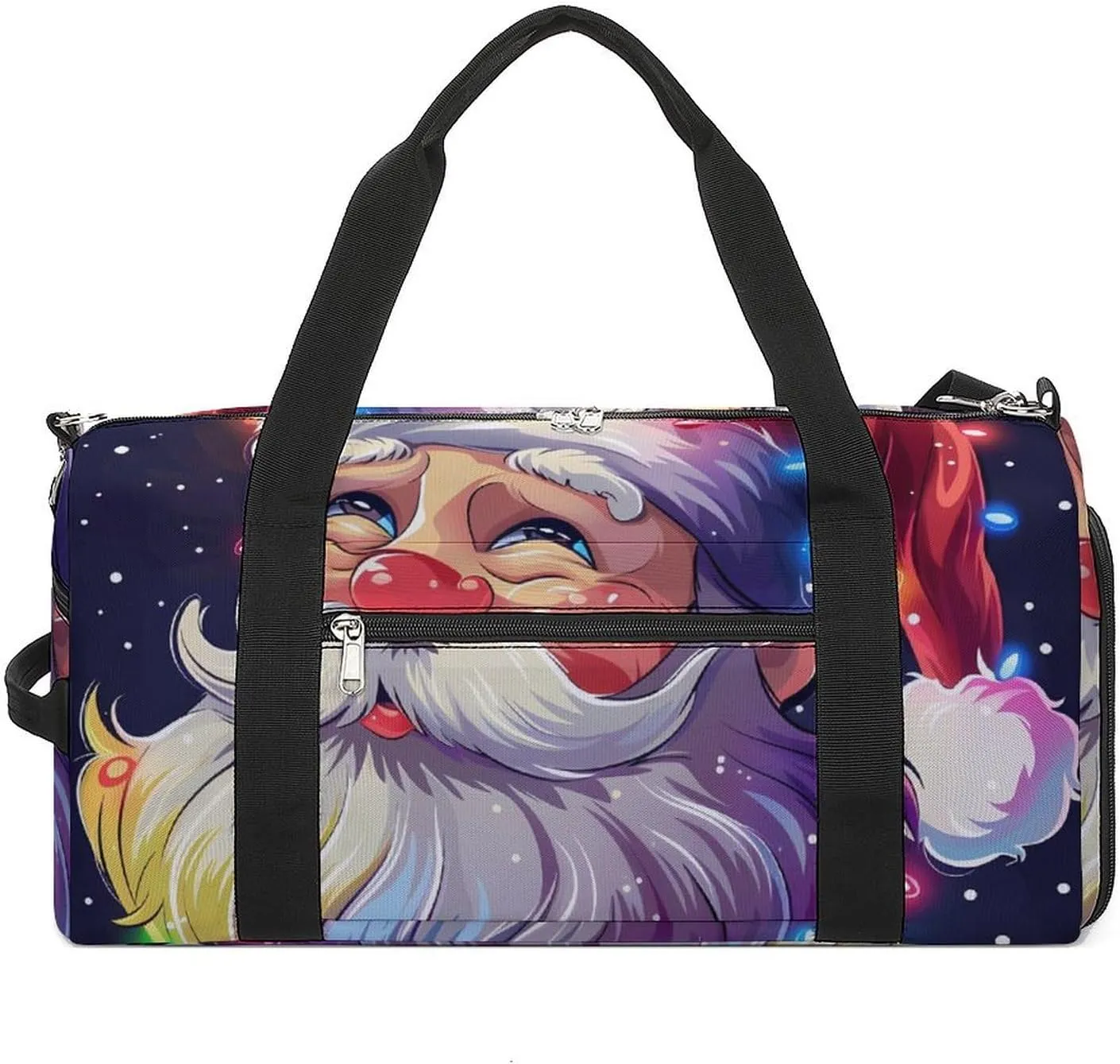 Christmas Sparkly Glitter Santa Gym Bag for Women Men Lightweight Duffel Bag Travel Tote Bag Sports Bag with Shoulder Strap