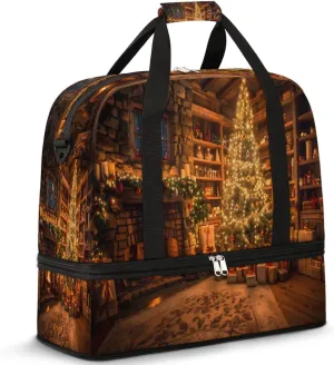 Christmas Tree Fireplace Decor Travel Duffle Bags With Shoes Compartment for Women Men Weekender Overnight Bag Foldable Sports Tote Gym Carry On Luggage Handlebag for Travel Yoga Hospital Workout