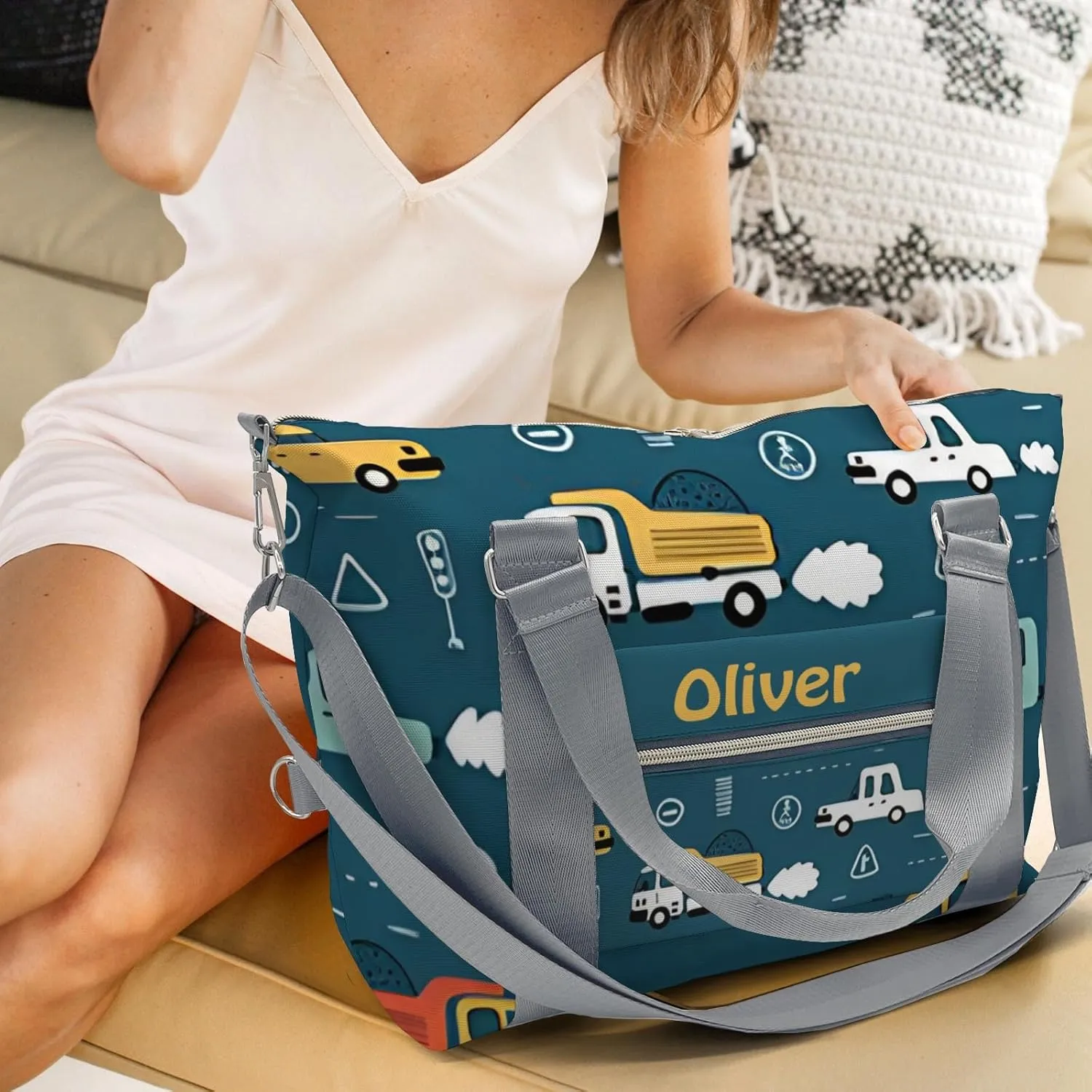 City Car Bus Personalized Gym Dance Bag for Girls Boys,Custom Name Sport Duffel Bag Weekender Bags Carry On Travel Duffel Bag