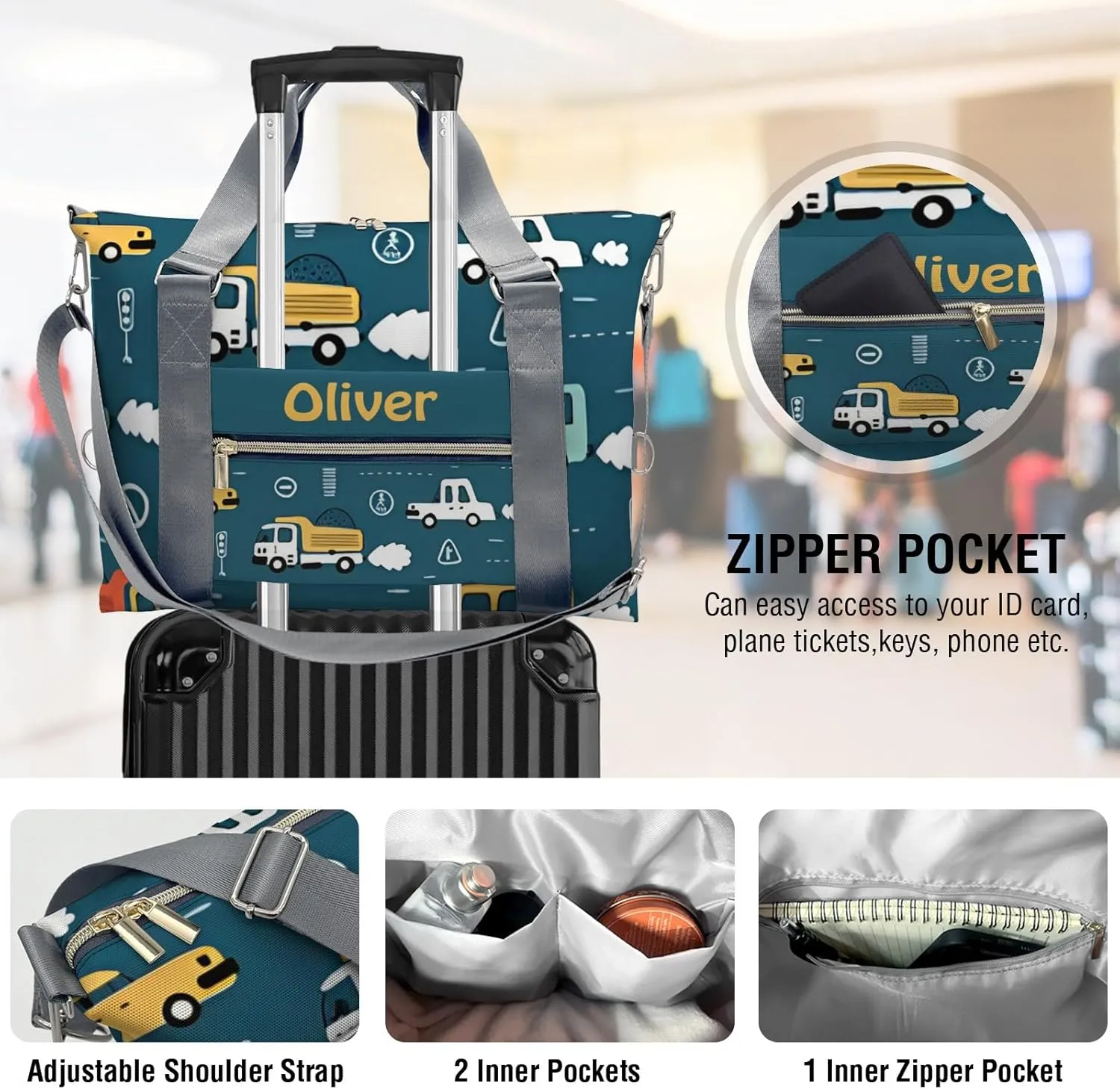 City Car Bus Personalized Gym Dance Bag for Girls Boys,Custom Name Sport Duffel Bag Weekender Bags Carry On Travel Duffel Bag