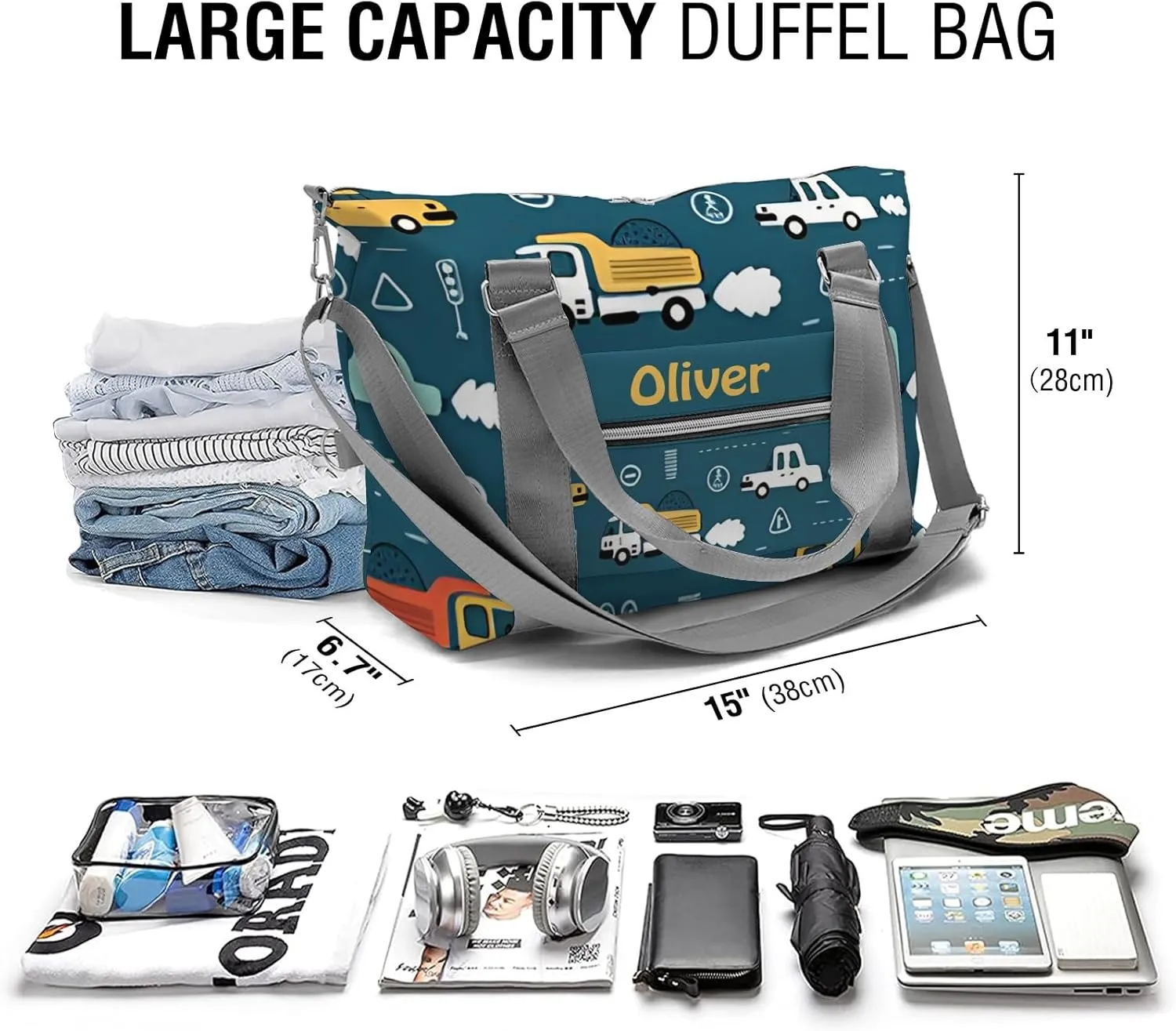City Car Bus Personalized Gym Dance Bag for Girls Boys,Custom Name Sport Duffel Bag Weekender Bags Carry On Travel Duffel Bag