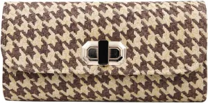 Classic Houndstooth Turnlock Flap Straw Clutch Bag Handbag - Diff Colors