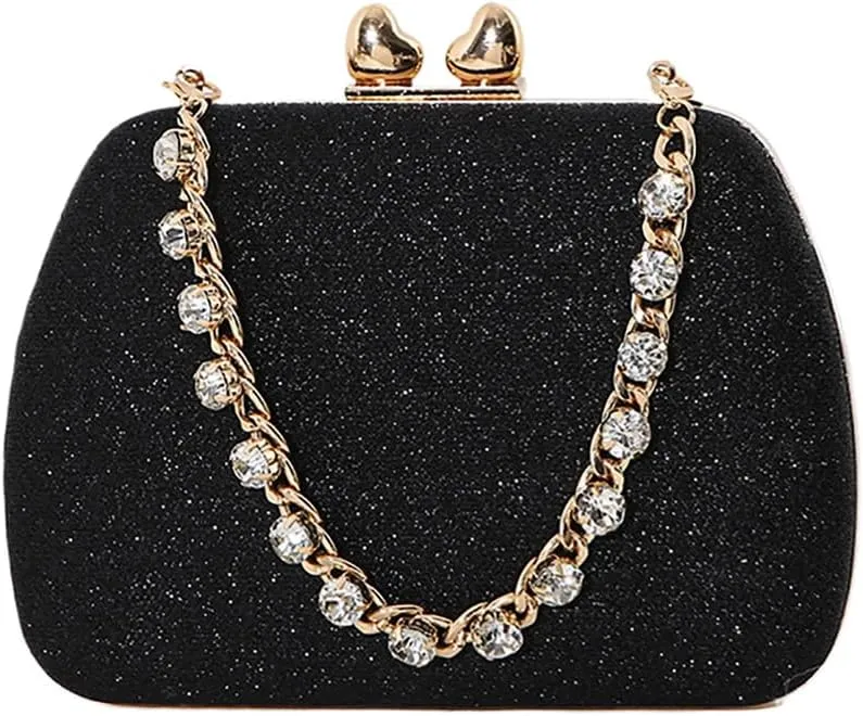 Classic Shinny Evening Bag for Women Crystal Diamond Removable Chain Clutch Purse Handbag for Festival Celebration