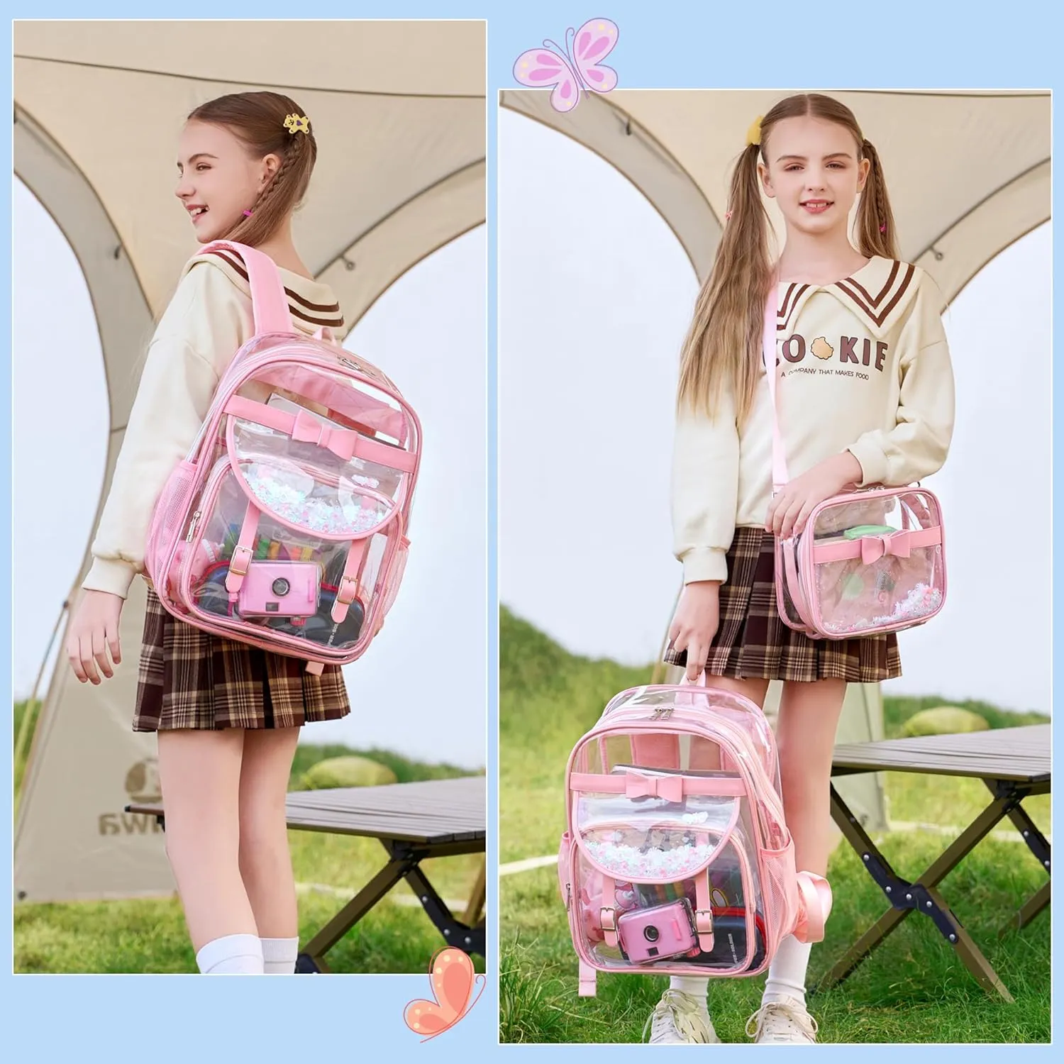 Clear Backpack for School,Heavy Duty PVC Transparent Bookbag for Girls Women Stadium Approved See Through Backpacks Kids Elementary Laptop Bags for Teens,Sports,Students,Work,Travel Pink