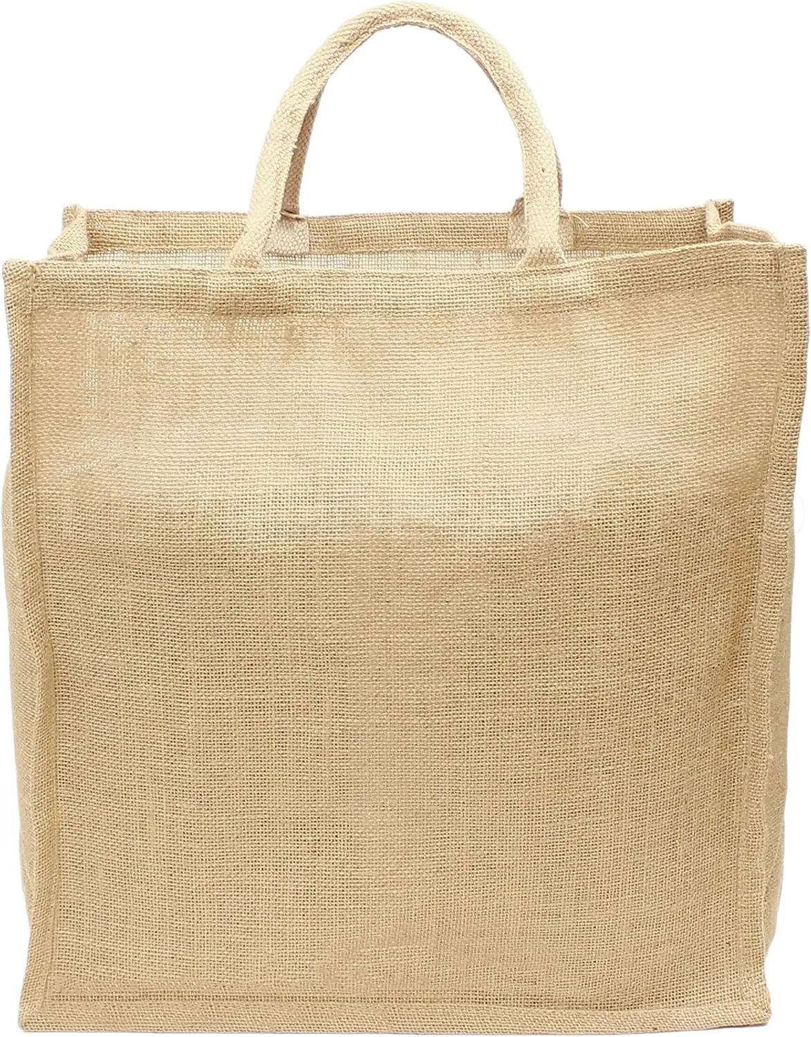 CleverDelights Natural Burlap Shopping Tote Bags - 5 Pack - 16" x 17" x 8"
