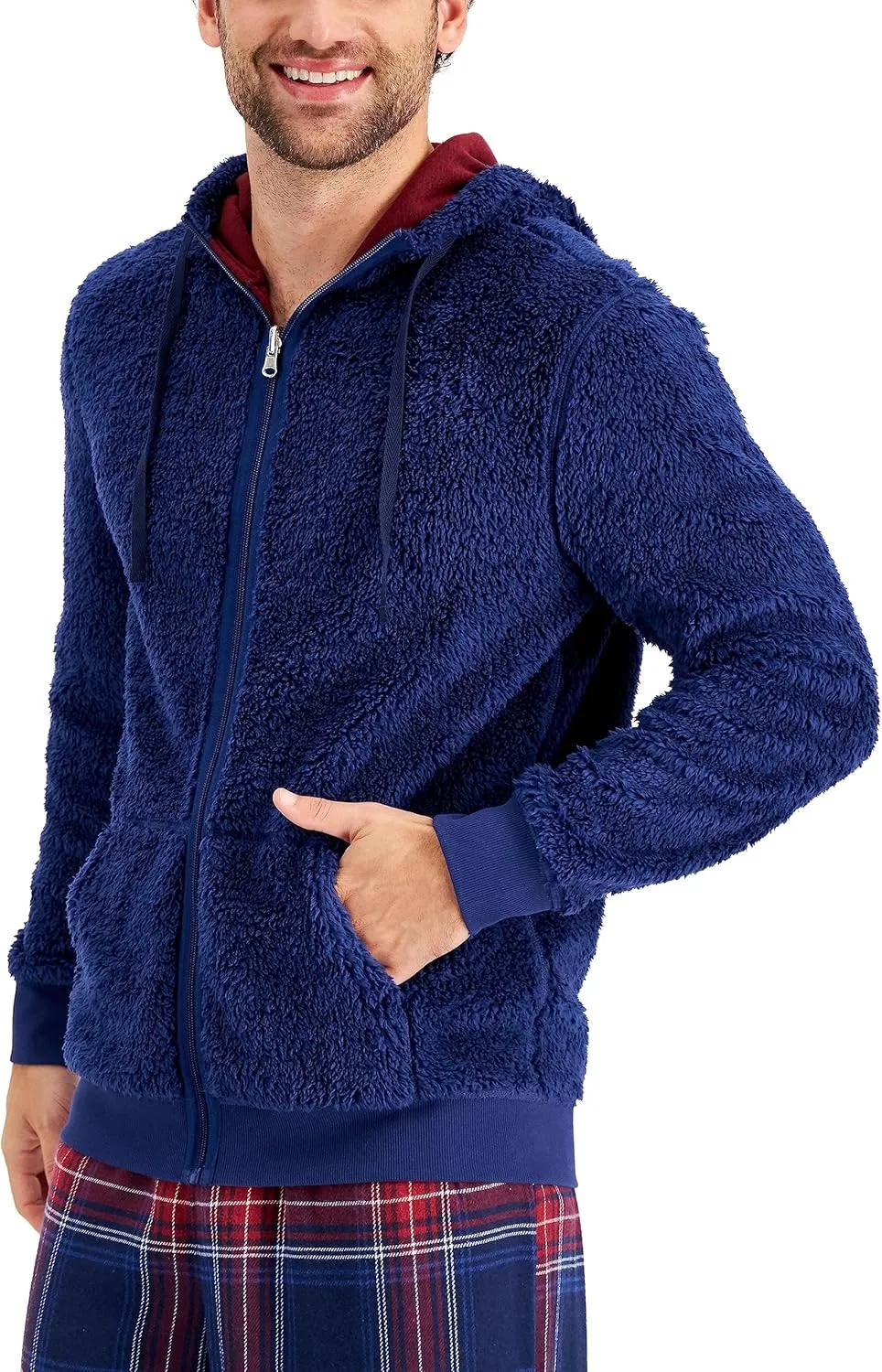 Club Room Men's Fleece Reversible Pajama Hoodie (Indigo Heather, Medium)