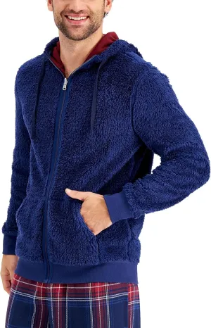 Club Room Men's Fleece Reversible Pajama Hoodie (Indigo Heather, Medium)